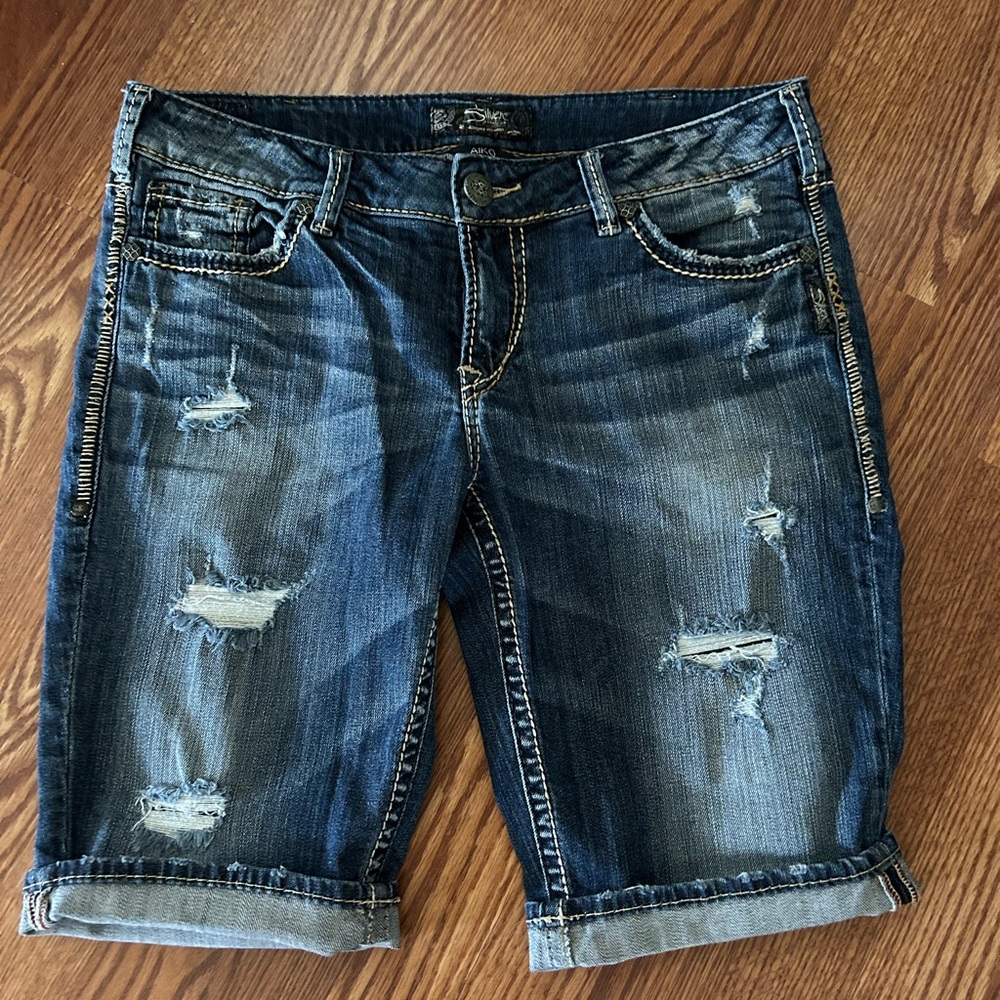 Women’s Silver Bermuda Denim Shorts